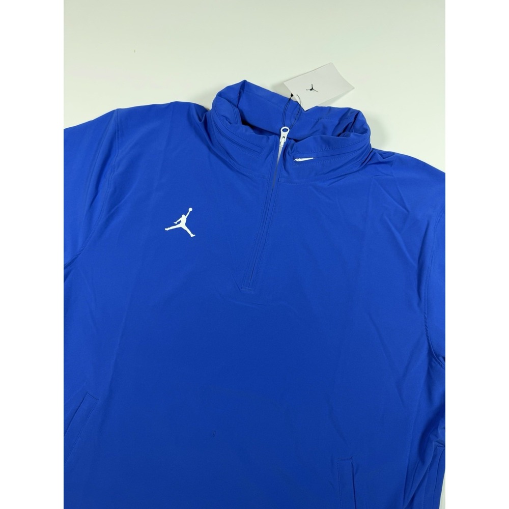 Jordan Coaches Jacket Mens L Blue Short Sleeve 1/4 Zip Packable Hood FN6923-495